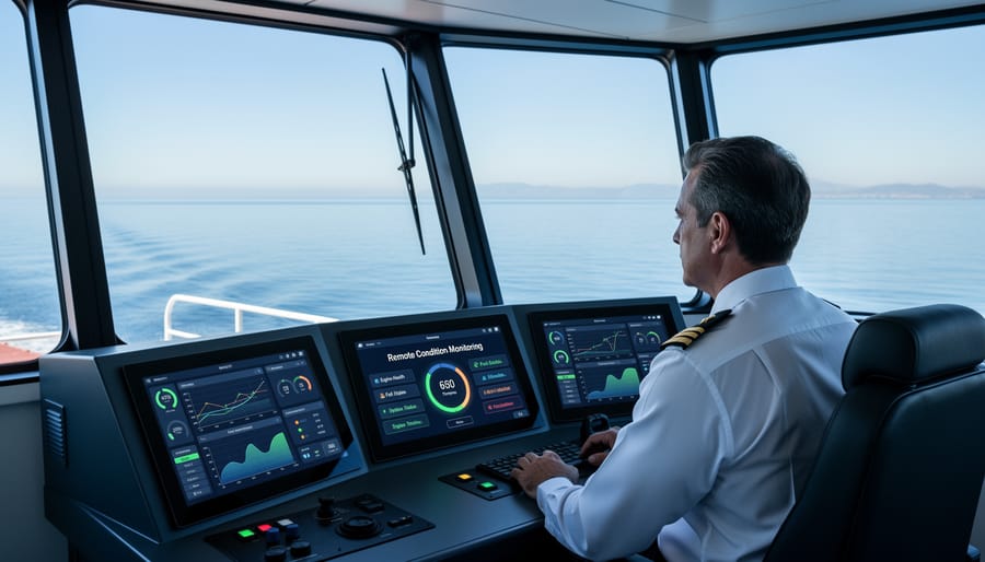 Sailboat underway at sunrise on calm water, illustrating remote monitoring during passage.
